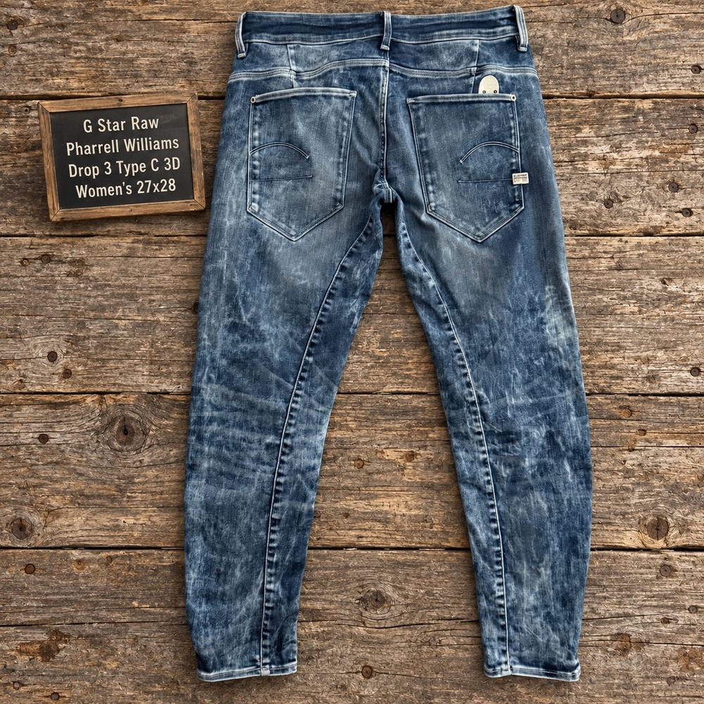 G-Star Raw Pharrell Williams Type C 3D Jogg Jeans Women 27x28 Blue Acid Wash